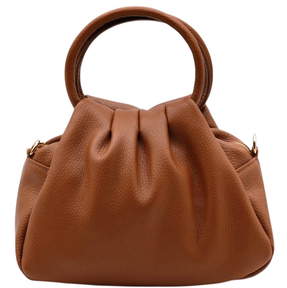 Velmora Italian Leather Handbag - Sculpted Top Handle Design - Leather Italiano