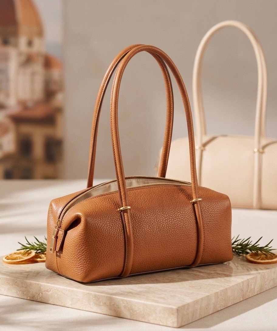 Virelia Italian Cow Leather Cylindrical Shoulder Bag - Leather Italiano