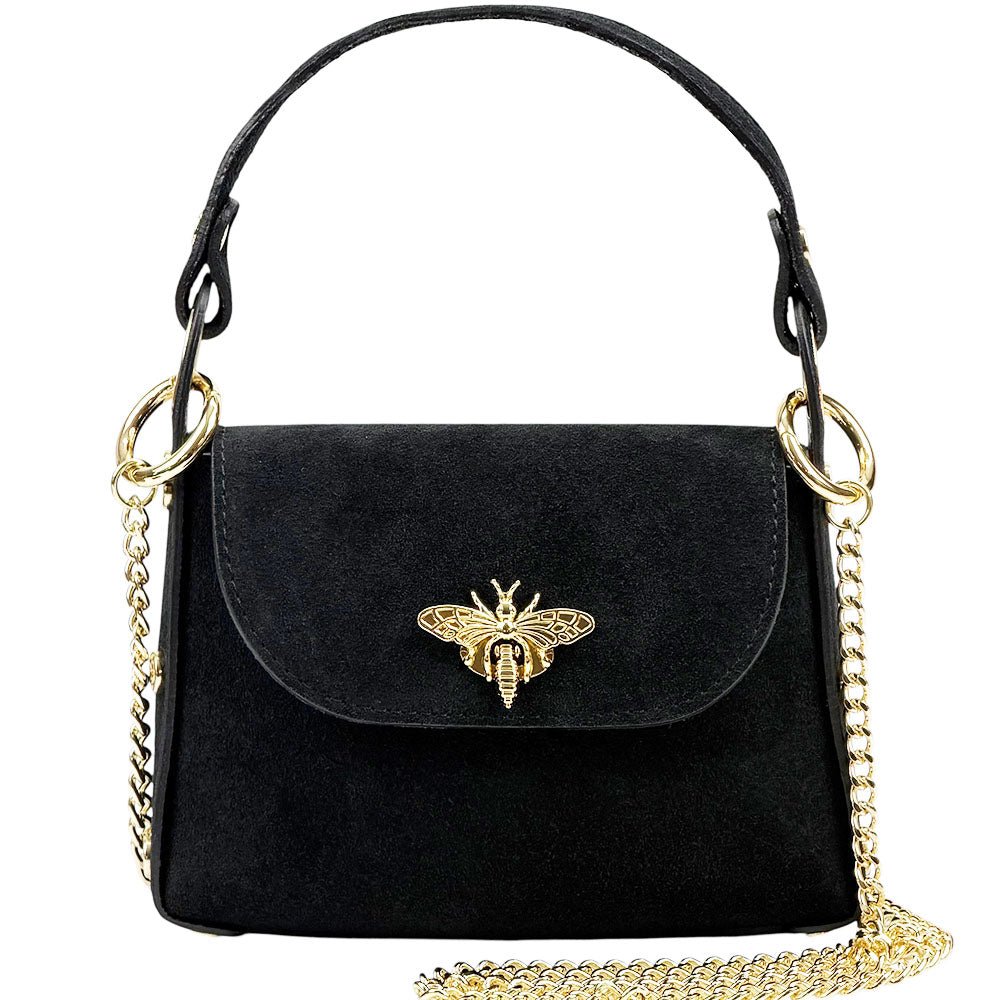 Virginia Italian Suede Mini Bag - Golden Bee Detail, Handmade in Florence - Leather Italiano