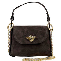 Virginia Italian Suede Mini Bag - Golden Bee Detail, Handmade in Florence - Leather Italiano