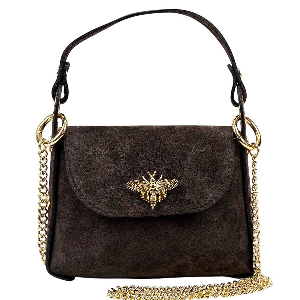 Virginia Italian Suede Mini Bag - Golden Bee Detail, Handmade in Florence - Leather Italiano