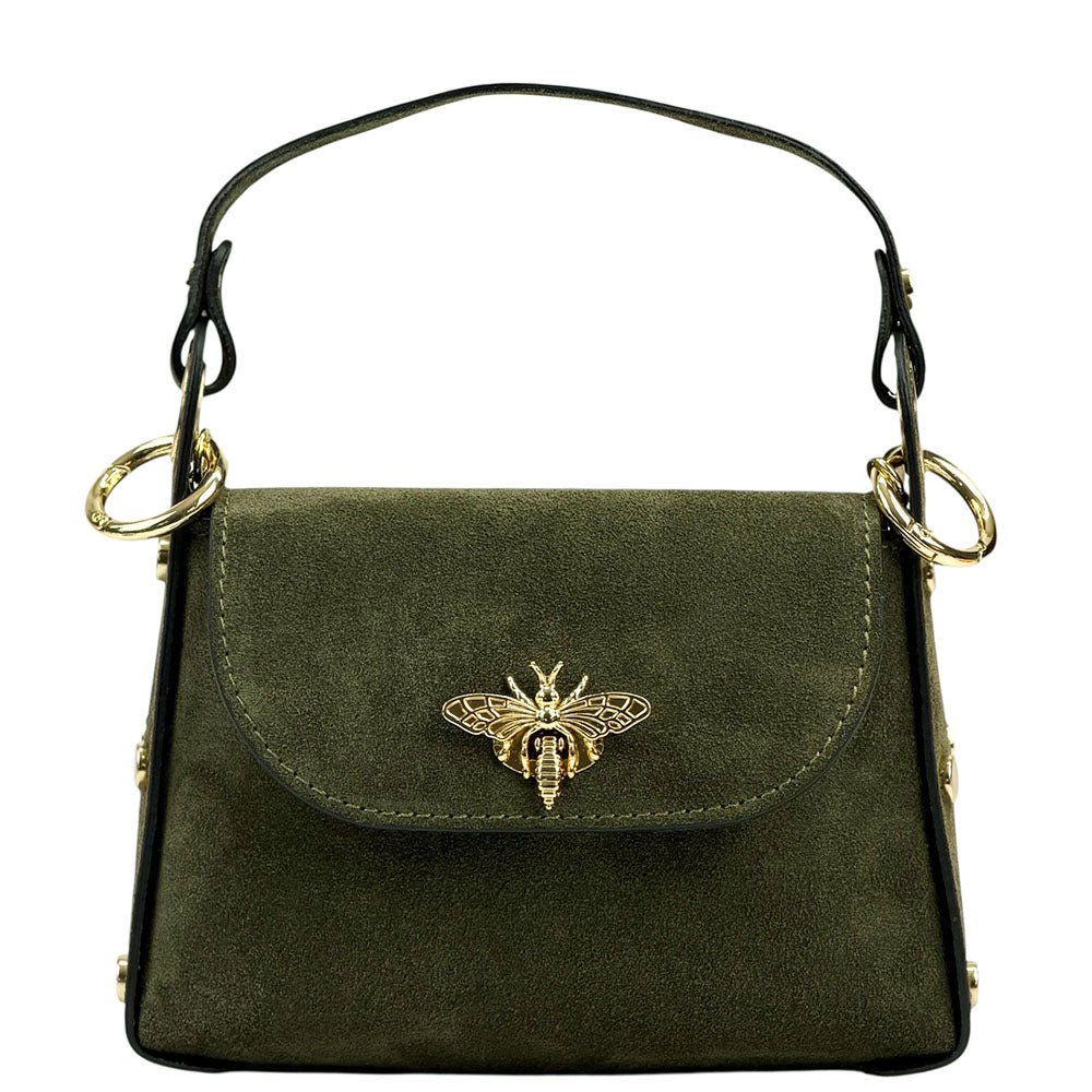 Virginia Italian Suede Mini Bag - Golden Bee Detail, Handmade in Florence - Leather Italiano
