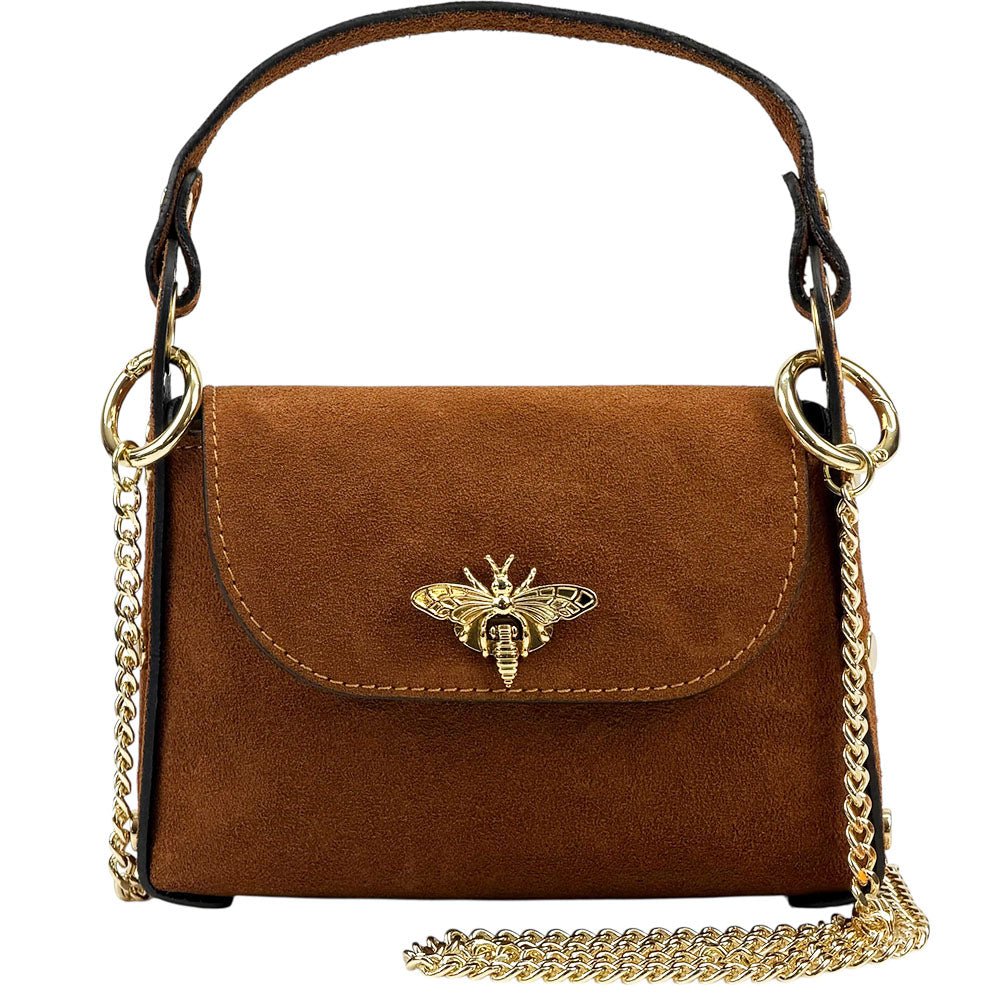 Virginia Italian Suede Mini Bag - Golden Bee Detail, Handmade in Florence - Leather Italiano