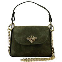 Virginia Italian Suede Mini Bag - Golden Bee Detail, Handmade in Florence - Leather Italiano