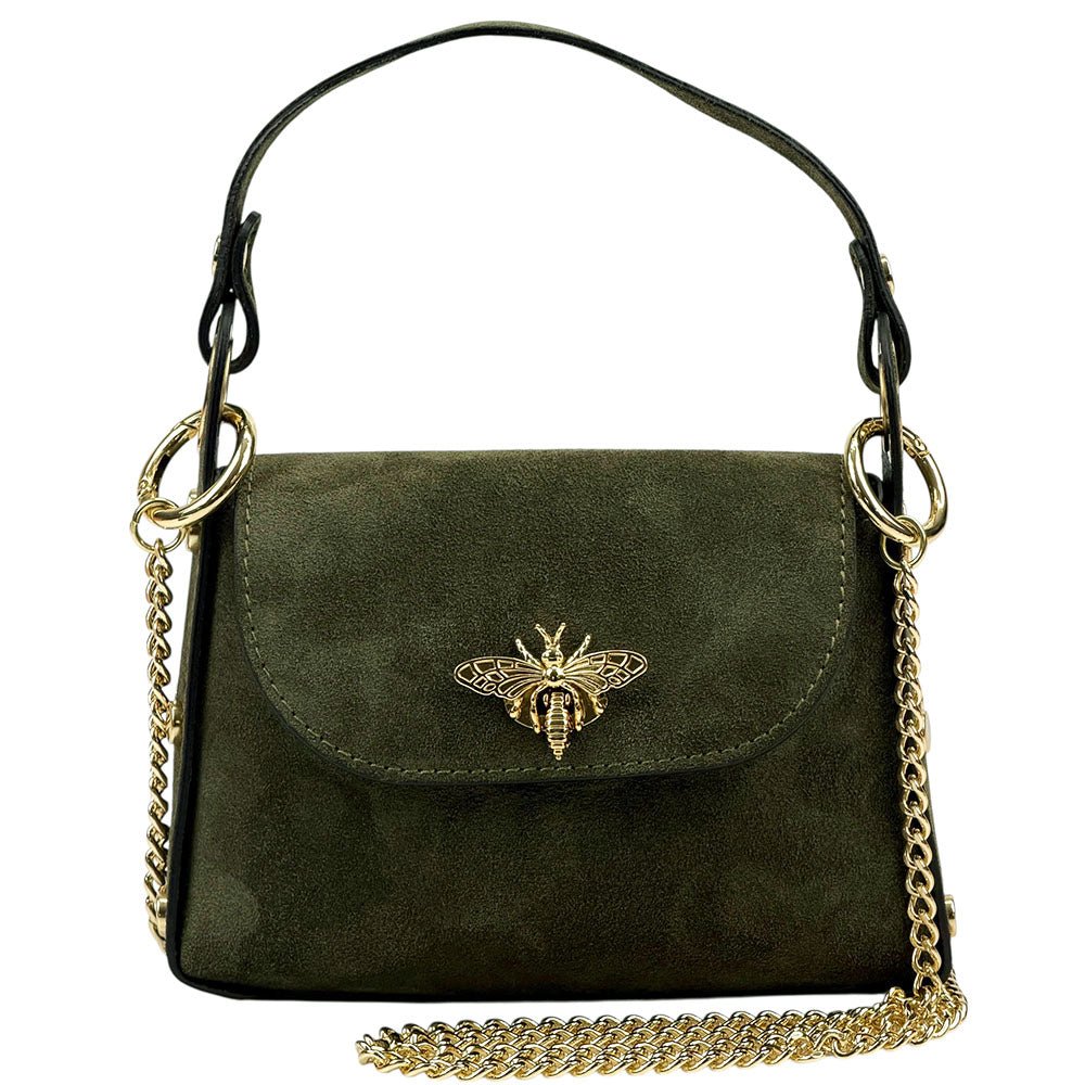 Virginia Italian Suede Mini Bag - Golden Bee Detail, Handmade in Florence - Leather Italiano
