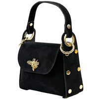 Virginia Italian Suede Mini Bag - Golden Bee Detail, Handmade in Florence - Leather Italiano