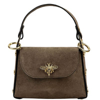 Virginia Italian Suede Mini Bag - Golden Bee Detail, Handmade in Florence - Leather Italiano