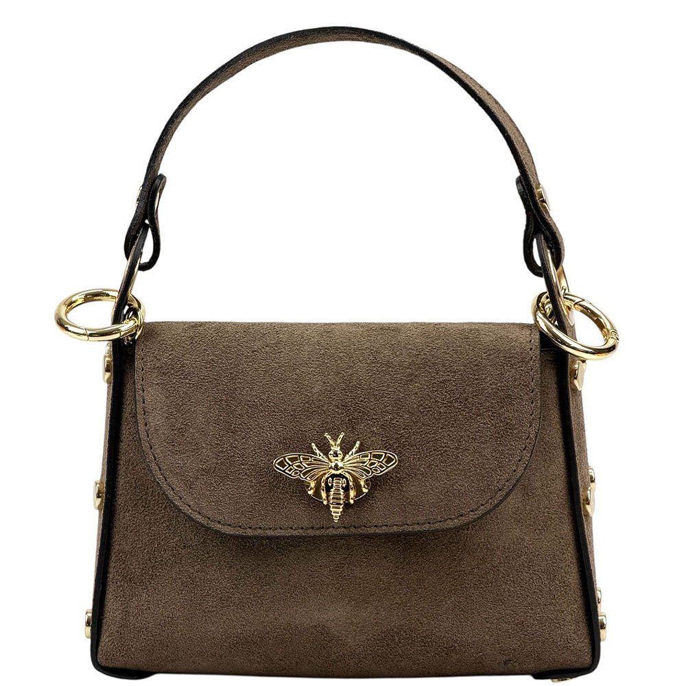 Virginia Italian Suede Mini Bag - Golden Bee Detail, Handmade in Florence - Leather Italiano