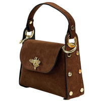 Virginia Italian Suede Mini Bag - Golden Bee Detail, Handmade in Florence - Leather Italiano