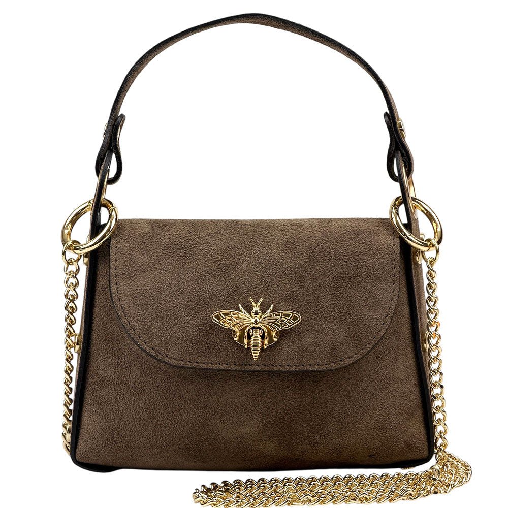 Virginia Italian Suede Mini Bag - Golden Bee Detail, Handmade in Florence - Leather Italiano