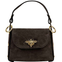 Virginia Italian Suede Mini Bag - Golden Bee Detail, Handmade in Florence - Leather Italiano