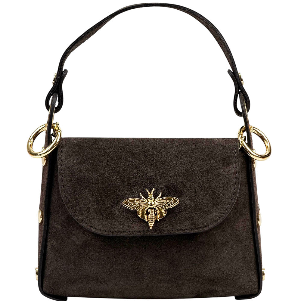 Virginia Italian Suede Mini Bag - Golden Bee Detail, Handmade in Florence - Leather Italiano
