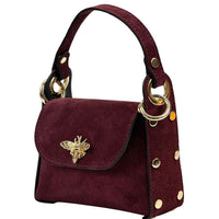 Virginia Italian Suede Mini Bag - Golden Bee Detail, Handmade in Florence - Leather Italiano
