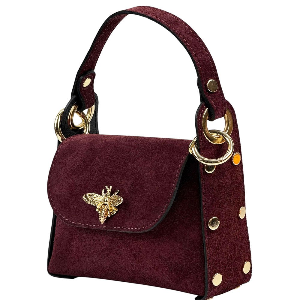 Virginia Italian Suede Mini Bag - Golden Bee Detail, Handmade in Florence - Leather Italiano