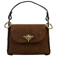 Virginia Italian Suede Mini Bag - Golden Bee Detail, Handmade in Florence - Leather Italiano