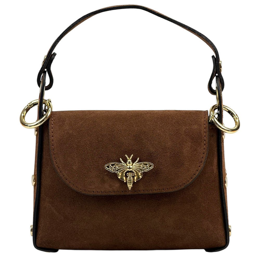 Virginia Italian Suede Mini Bag - Golden Bee Detail, Handmade in Florence - Leather Italiano