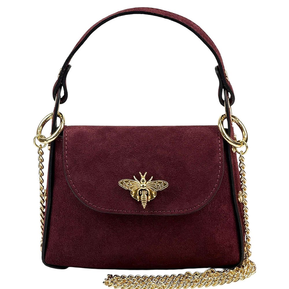Virginia Italian Suede Mini Bag - Golden Bee Detail, Handmade in Florence - Leather Italiano