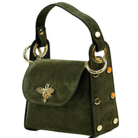Virginia Italian Suede Mini Bag - Golden Bee Detail, Handmade in Florence - Leather Italiano