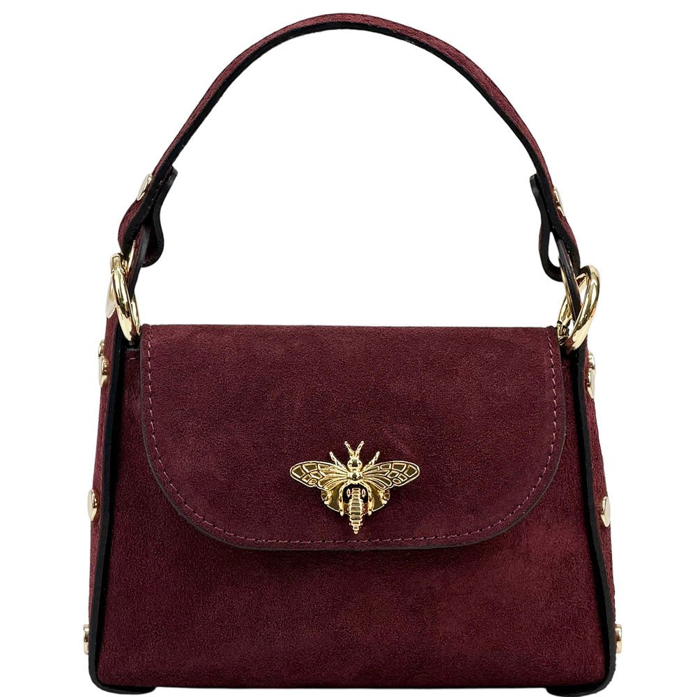 Virginia Italian Suede Mini Bag - Golden Bee Detail, Handmade in Florence - Leather Italiano