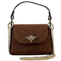 Virginia Italian Suede Mini Bag - Golden Bee Detail, Handmade in Florence - Leather Italiano