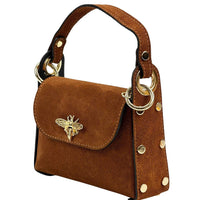 Virginia Italian Suede Mini Bag - Golden Bee Detail, Handmade in Florence - Leather Italiano